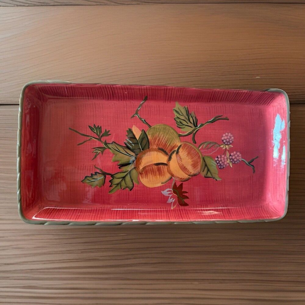 Tracy The Octavia Hill Collection Rectangle Snack Tray Red Green Peaches Berry